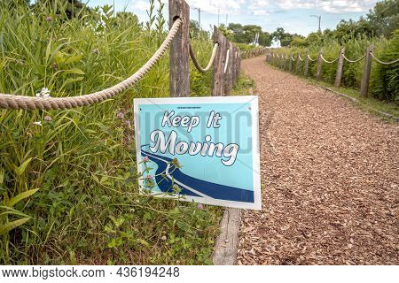 Chicago, Il - June 23rd, 2020: The Chicago Park District Posted Signs Along The Re-opened Lakefront 
