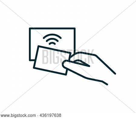 Contactless Technology Payment Card For Purchases Via Nfc, Rfid, Icon Line. Wireless Pay Transaction