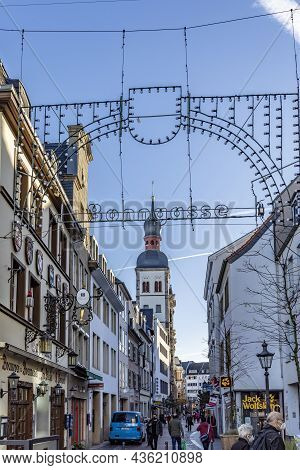 Bonn, Germany - November 18, 2020: Neon Light Bonngasse (bonn Road) At The Pedestrian Zone In  Bonn,