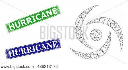 Polygonal Swirl Image, And Hurricane Blue And Green Rectangle Textured Seals. Mesh Carcass Image Des