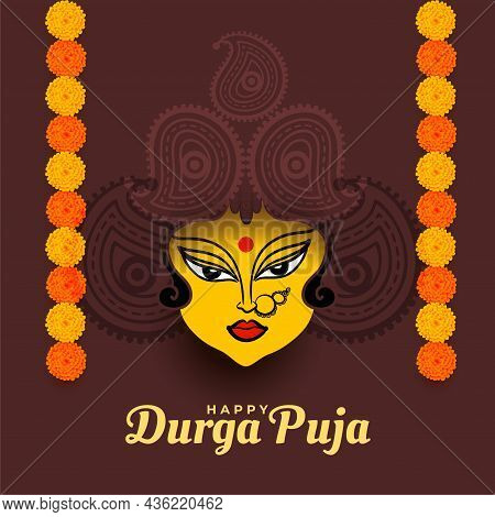 Happy Durga Pooja Flower Decorative Card Vector Design Illustration