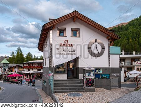 Samnaun, Switzerland - September 28, 2021: Hangl Shop For Omega Watches In Samnaun, A High Alpine Vi