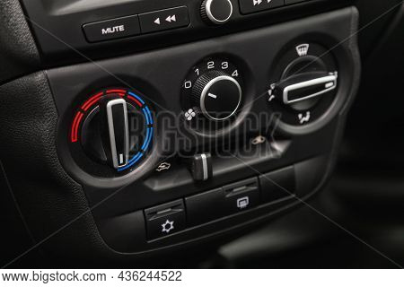 Novosibirsk, Russia - August 31, 2021:  Lada Granta, Conditioner And Air Flow Control In A Modern Ca