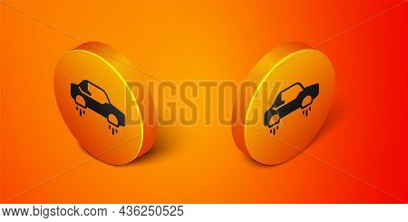 Isometric Fantastic Flying Car Icon Isolated On Orange Background. Hover Car Future Technology Futur