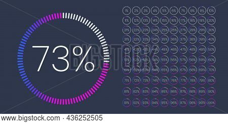 Set Of Performance Indicators Percentage Circle From 0 To 100. Circle Diagrams Meter For Web Design.