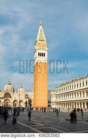 Venice, Italy - May 17th 2018 - Busy Piazza San Marco On A Late Sunny Afternoon.