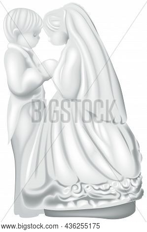 Cute Wedding Marzipan Couple Figures Holding Hands - Illustration Isolated On White Background, Vect