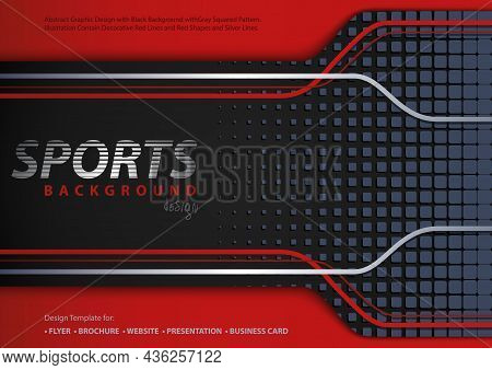 Abstract Red-black Background In Sport Design Style With Decorative Lines And Squared Pattern - Mode