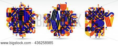 Abstract Modern Vector Trendy Designs Set, Geometric Shapes Stylish Composition, Modular Pattern Art
