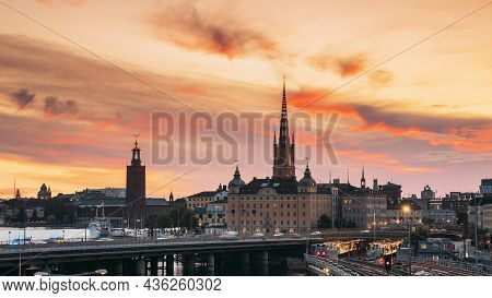 Stockholm, Sweden. Scenic View Of Stockholm Skyline At Summer Evening. Famous Popular Destination Sc