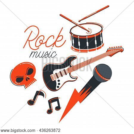 Rock Music Band Vector Flat Illustration Isolated Over White Background, Hard Rock And Heavy Metal L