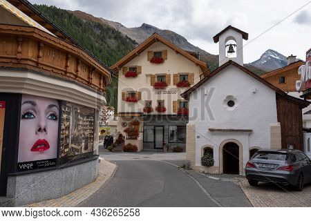 Samnaun, Switzerland - September 28, 2021: Samnaun Is A High Alpine Village And A Valley In Engadin,