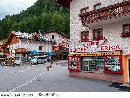 Samnaun, Switzerland - September 28, 2021: Center Erica Duty Free Shop For Alcohol Drinks In A Villa