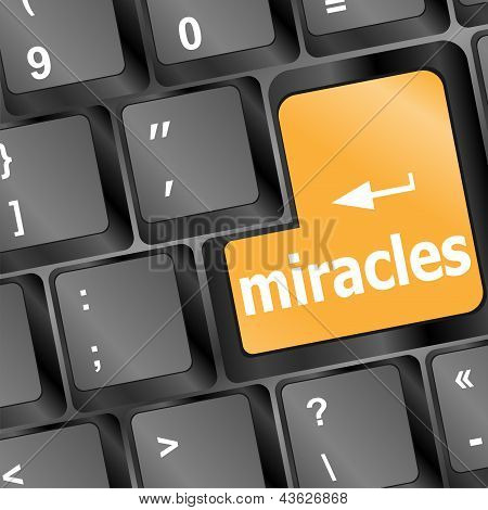 Computer Keyboard With Miracles Text, art illustration