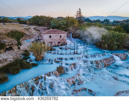 Toscane Italy, Natural Spa With Waterfalls And Hot Springs At Saturnia Thermal Baths, Grosseto, Tusc