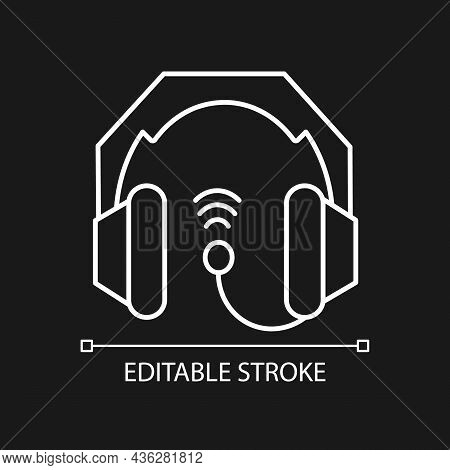 Gaming Headset White Linear Icon For Dark Theme. E Sports Equipment. Headphones Connected To Pc. Thi