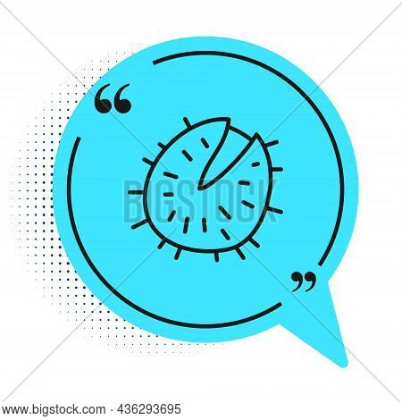 Black Line Chestnut Icon Isolated On White Background. Barbed And Strong Chestnut. Blue Speech Bubbl