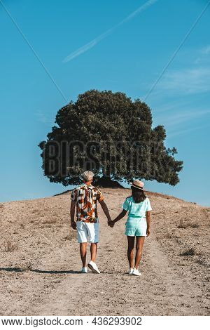 Couple Man And Woman On Vacation In Toscane Italy, Man And Woman Mid Age Visiting Toscany Region On 