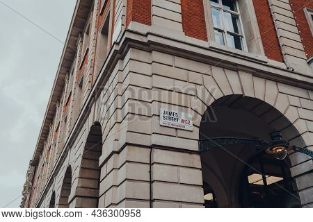 London, Uk - October 09, 2021: Street Name Sign On A Building In James Street In Covent Garden, An A
