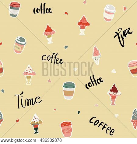 Seamless Vector Pattern In Boho Bright Christmas Colors With Coffee Time Elements Such As Coffee Cup