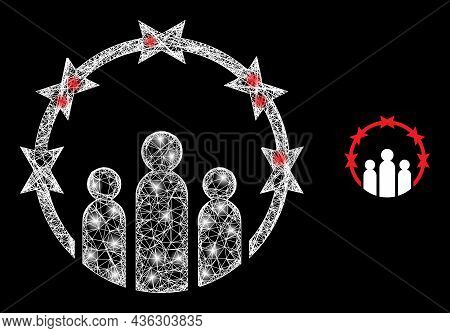 Bright Mesh Vector Totalitarism With Glow Effect. White Mesh, Bright Spots On A Black Background Wit