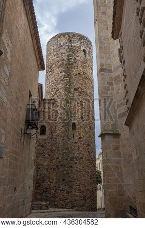 Palace Of Carvajal Twelfth-century Round Tower. One Of The Most Emblematic Building Of Monumental Co