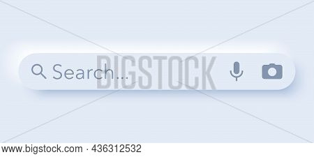 Search Bar Graphic Design Element In Modern Neumorphic Style. Search Button In Browser Window. Templ