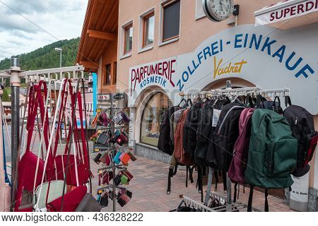 Samnaun, Switzerland - September 28, 2021: Samnaun In The Swiss Canton Graubunden Is A Duty Free Sho