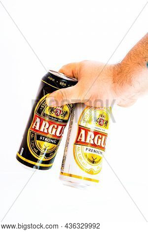 Argus Premium Lager Beer. Lild Supermarket Own Brand Beer. Bucharest, Romania, 2021