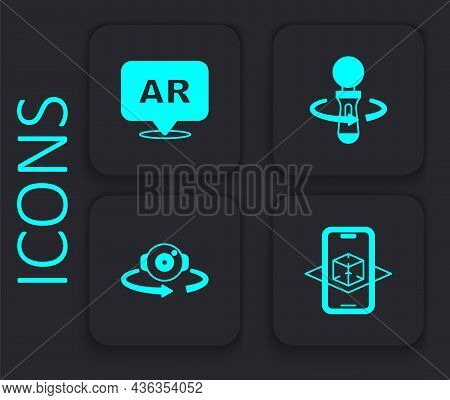Set 3d Modeling, Augmented Reality Ar, Vr Controller Game And 360 Degree View Icon. Black Square But
