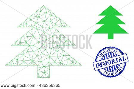 Web Net Fir Tree Vector Icon, And Blue Round Immortal Rubber Badge. Immortal Watermark Uses Round Sh