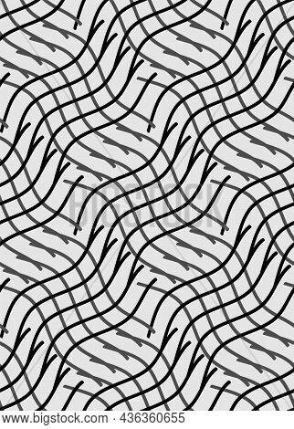 Line, Optical Illusion Seamless Pattern. Abstract Diagonal Geometric Grid Illustration In Grey, Blac