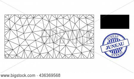 Web Network Rectangle Vector Icon, And Blue Round Juneau Dirty Stamp Seal. Juneau Stamp Seal Uses Ro