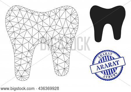 Web Carcass Tooth Vector Icon, And Blue Round Ararat Corroded Stamp. Ararat Stamp Seal Uses Round Te