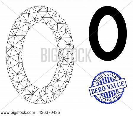 Web Carcass Digit Zero Vector Icon, And Blue Round Zero Value Corroded Stamp Seal. Zero Value Stamp 