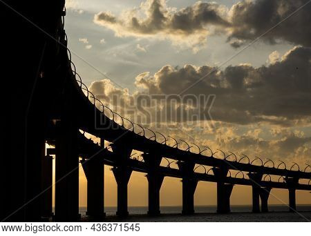 Highway Road Line. Highway. Zsd, High Speed Diameter. Bridge Over Neva River In St. Petersburg, Russ