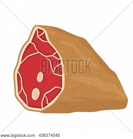 Piece Of Raw Meat. Cut Off Half Beef Piece. Cartoon Illustration. Element Of Kitchen, Grill, Bbq, St