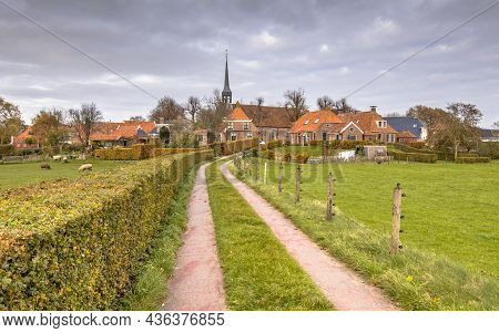 Neighborhood Scene Of Street In Hamlet Of Niehove Historic Dwelling Mound Village, Groningen Provinc