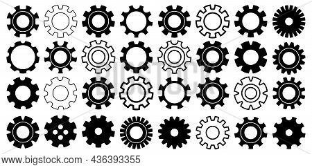 Gear Icon Set In Vector, Cogwheel Collection Machine Gear, Set Of Gear Wheels Vector Illustration