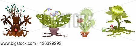 Set Of Predatory Plants For Halloween New Flytrap