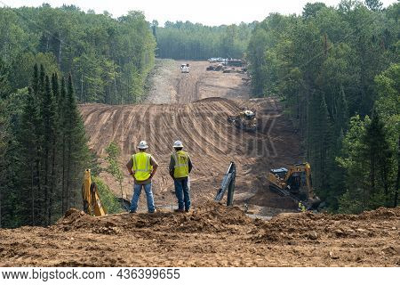 Cass Co, Mn - 6 Aug 2021: Enbridge Line 3 Oil Pipeline Construction Site In Minnesota Forest With Ex