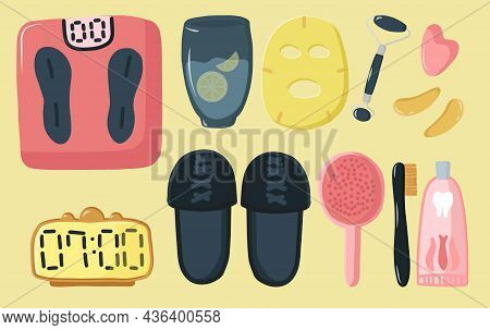 Set Morning Routine. Weight Tracking, Drinking Water With Lemon In The Morning, Good Habits For Ever