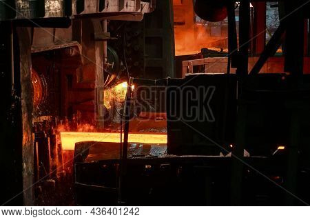 The Process Of Rolling Hot Rolled Steel In A Rolling Mill.
