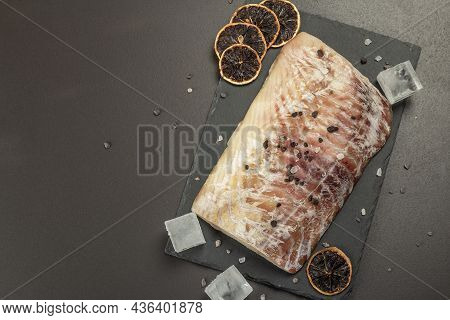 Raw Pollock (pollachius Virens) Fillet. Frozen Fish For Healthy Food Lifestyle