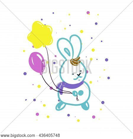 Cute Rabbit And Balloons On A White Background