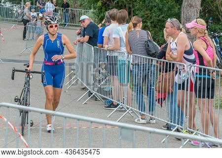 Regensburg, Bavaria, Germany, August 06, 2017, 28th Regensburg Triathlon 2017, Downswing Of A Bike R