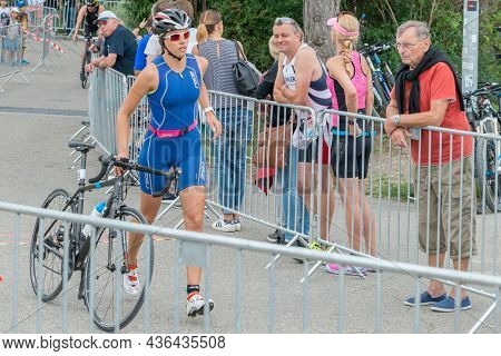 Regensburg, Bavaria, Germany, August 06, 2017, 28th Regensburg Triathlon 2017, Downswing of a bike r