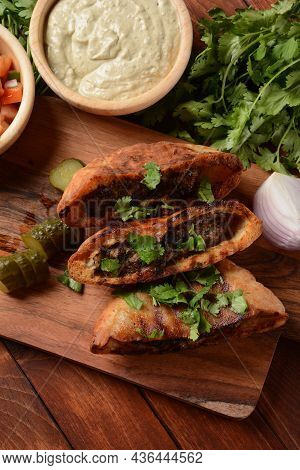 Arais - Kebab In A Baked Pita. Traditional Arab Food