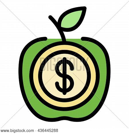 Apple With A Coin Icon. Outline Apple With A Coin Vector Icon Color Flat Isolated