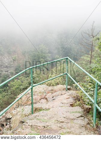 The View Place Is Called Divci Kamen, The Girl's Stone. High Rock With A View Secured By A Railing.